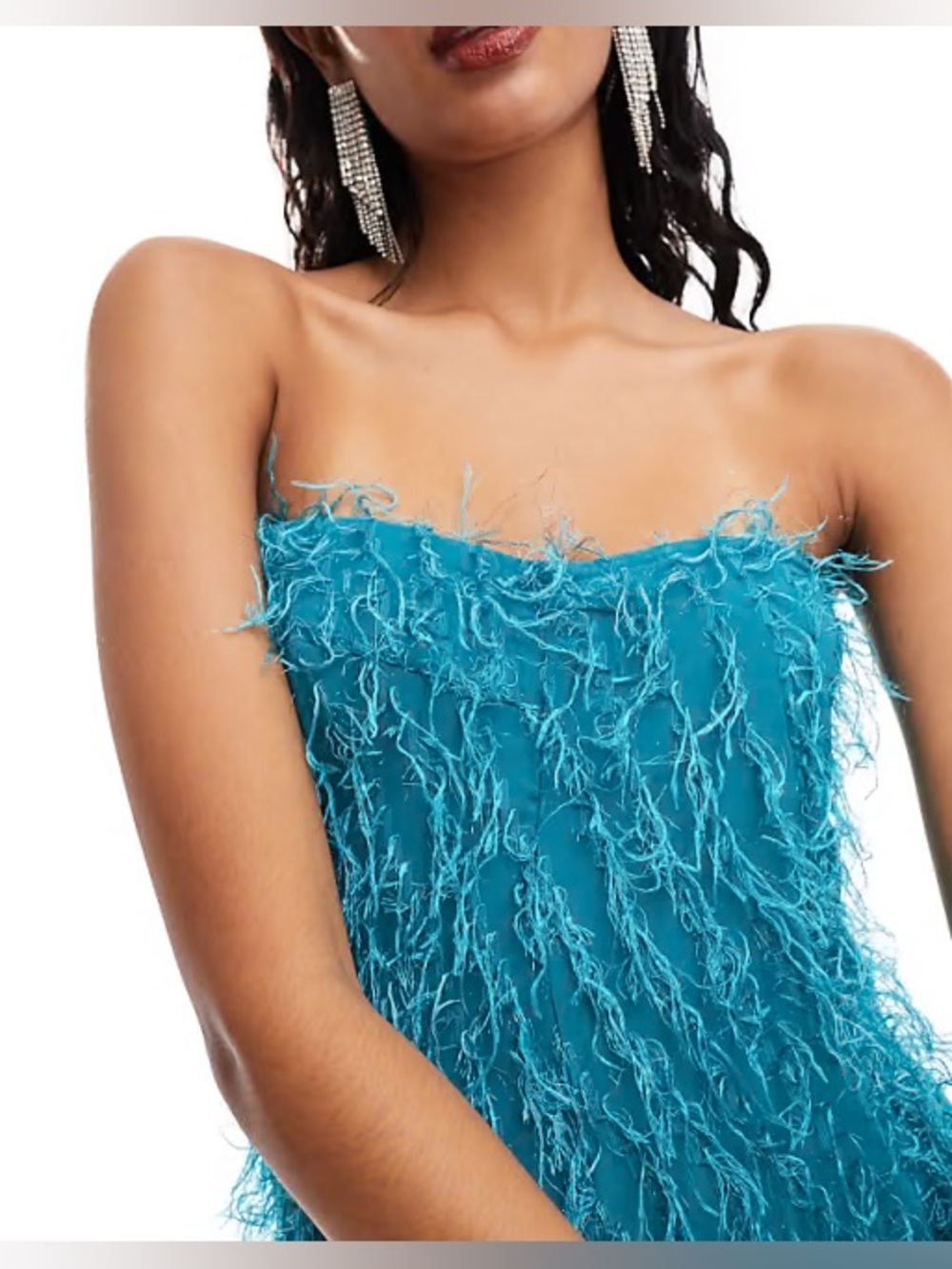 ASOS DESIGN fluffy, bandeau midi/maxi dress in bright teal - Picture 3 of 7